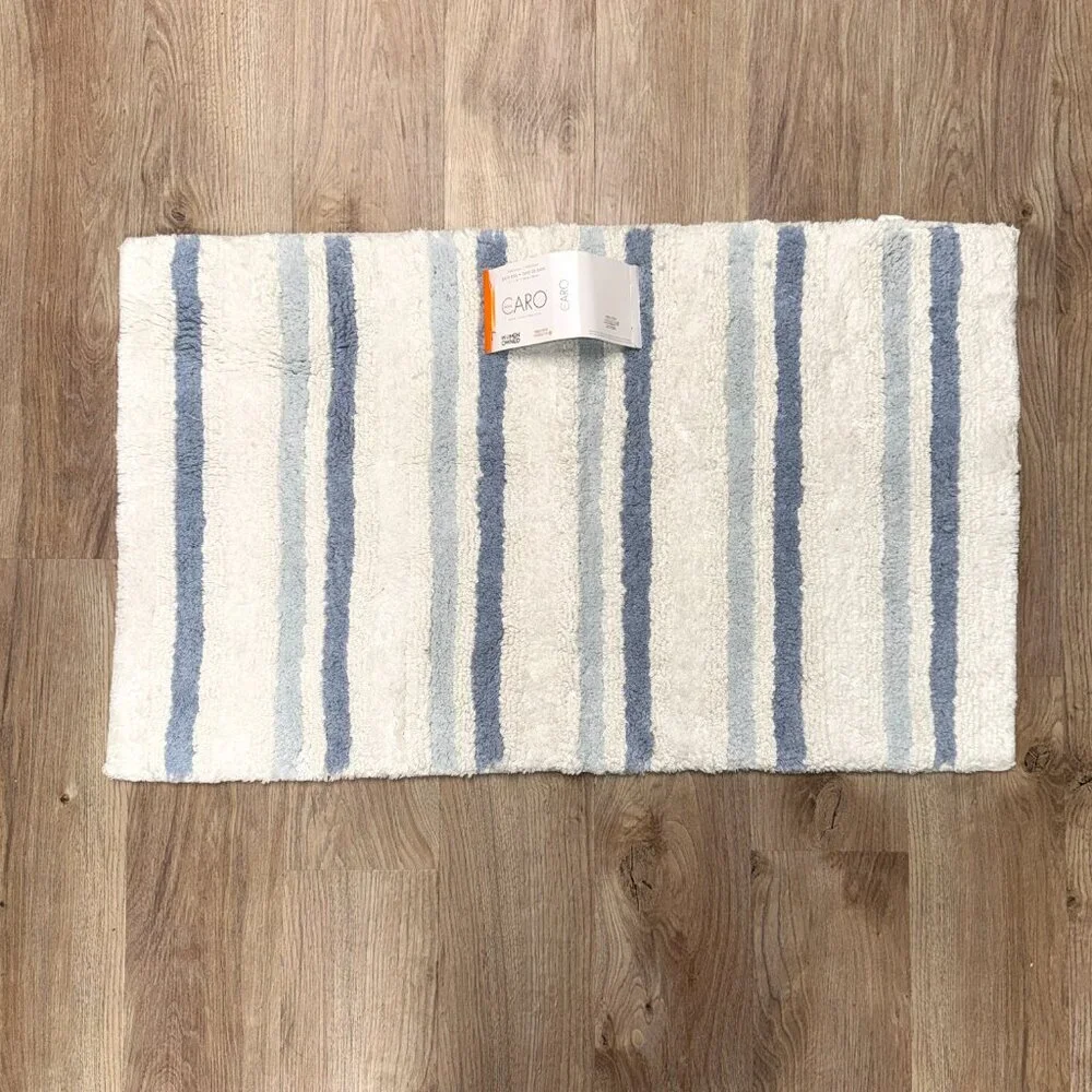 Caro 21 x 34 Blue White Stripes Striped Bath Rug Mat 100% COTTON Non Slip